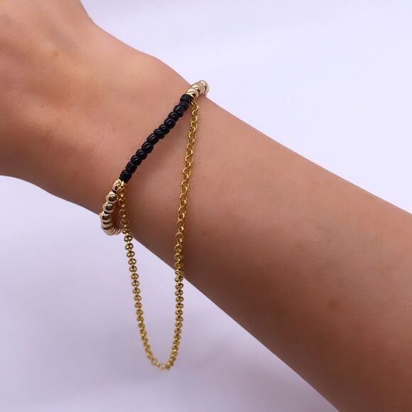 Wool + Pepper Co. Black & Gold Chained Bracelet - Picture 1 of 8